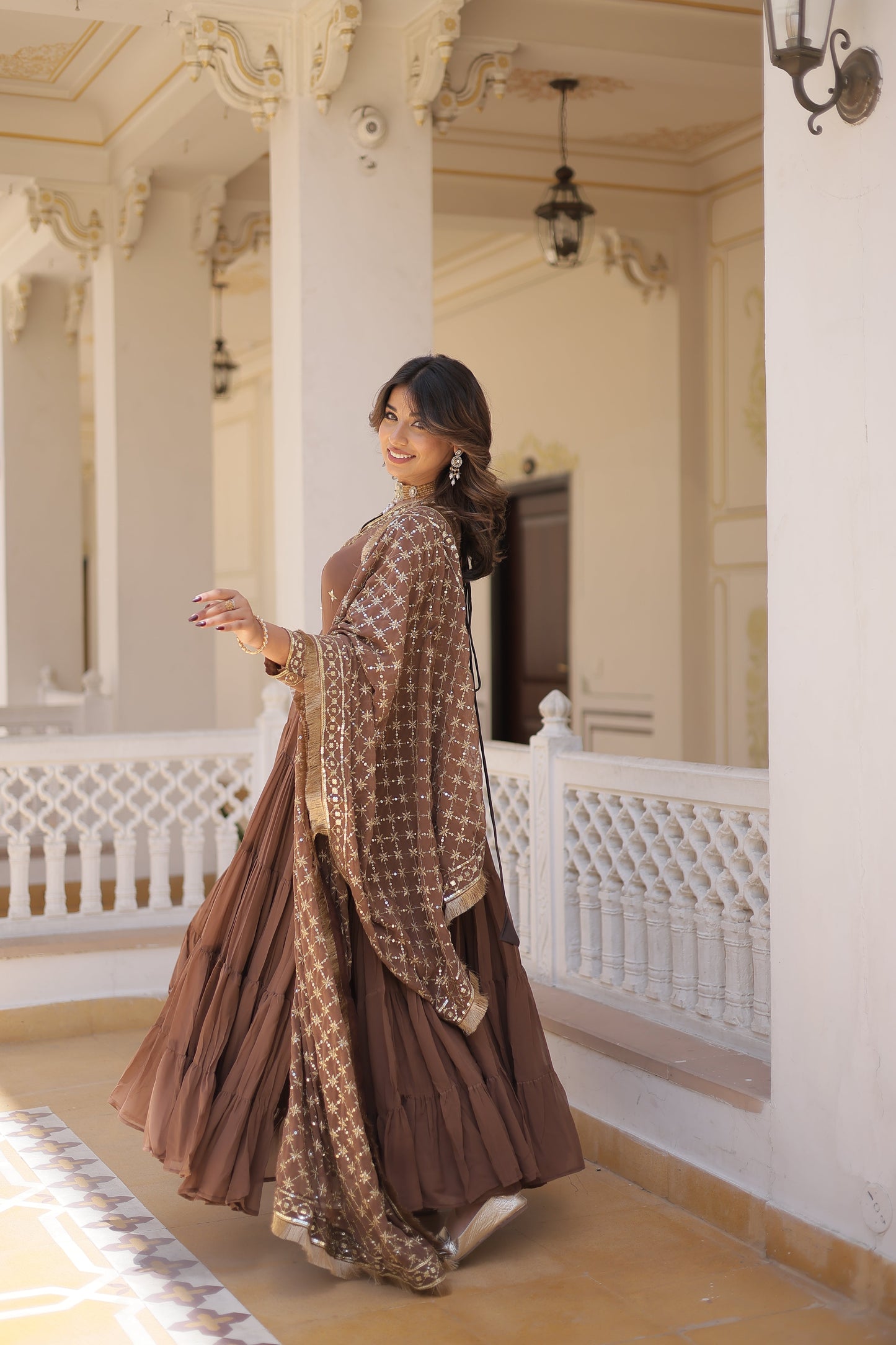 Festive Wear Gown featuring Attractive Sequins Embroidery Work