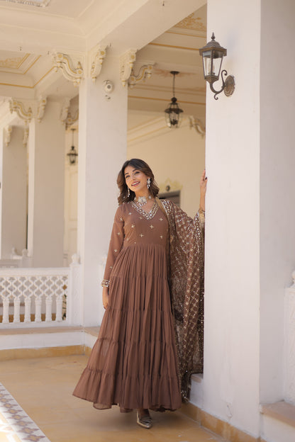 Festive Wear Gown featuring Attractive Sequins Embroidery Work