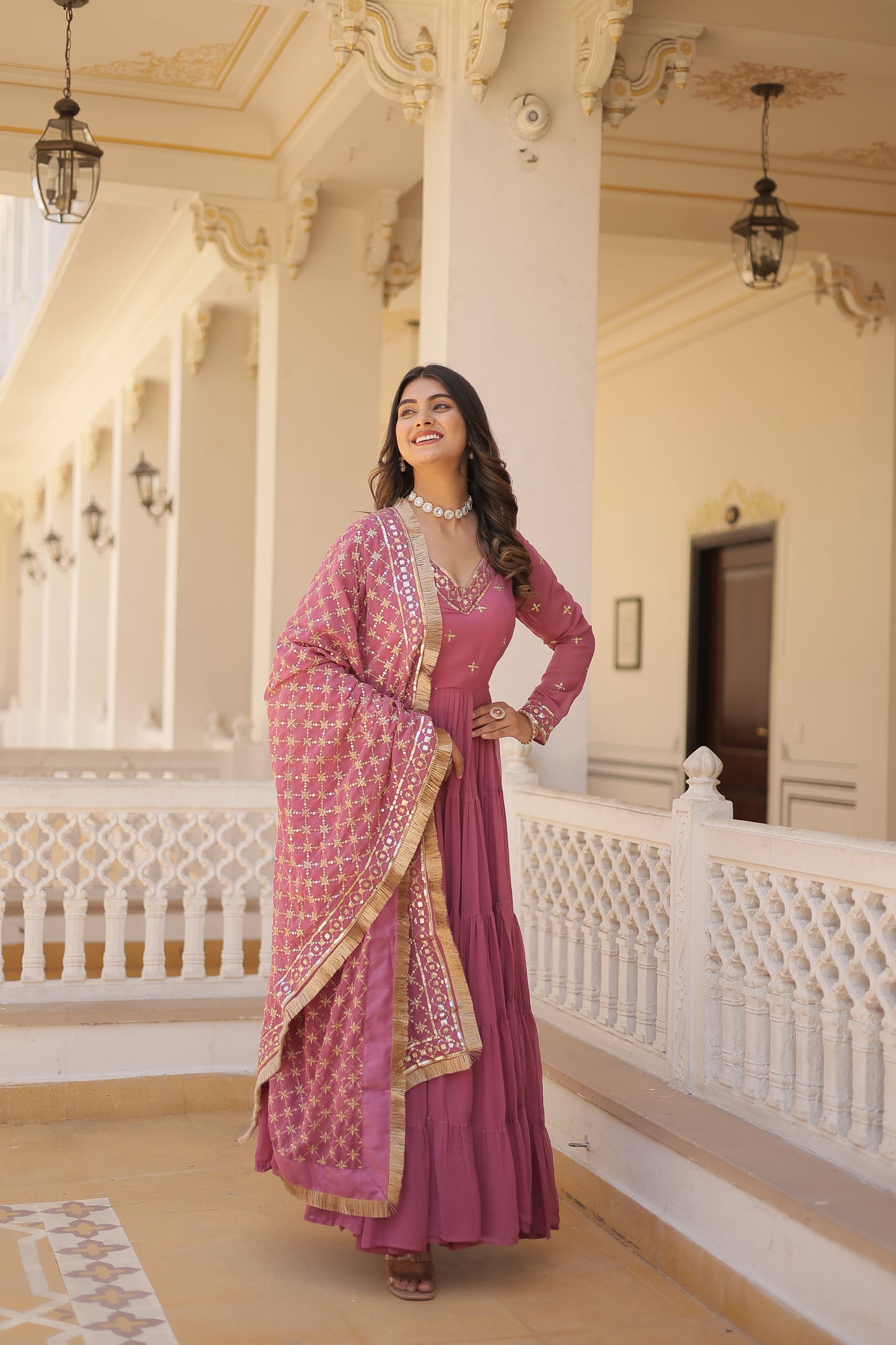 Festive Wear Gown featuring Attractive Sequins Embroidery Work