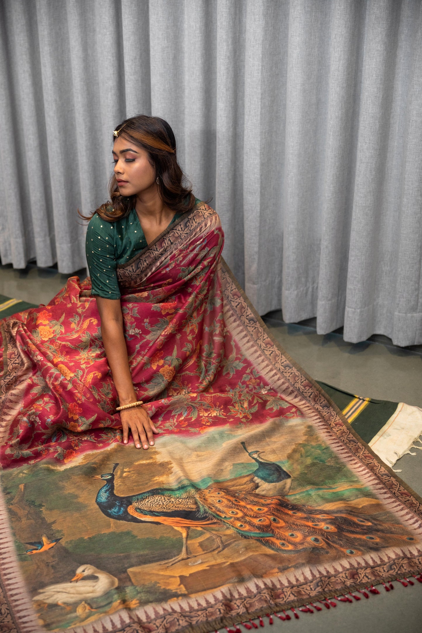 Pink Kasturi Kalamkari Saree