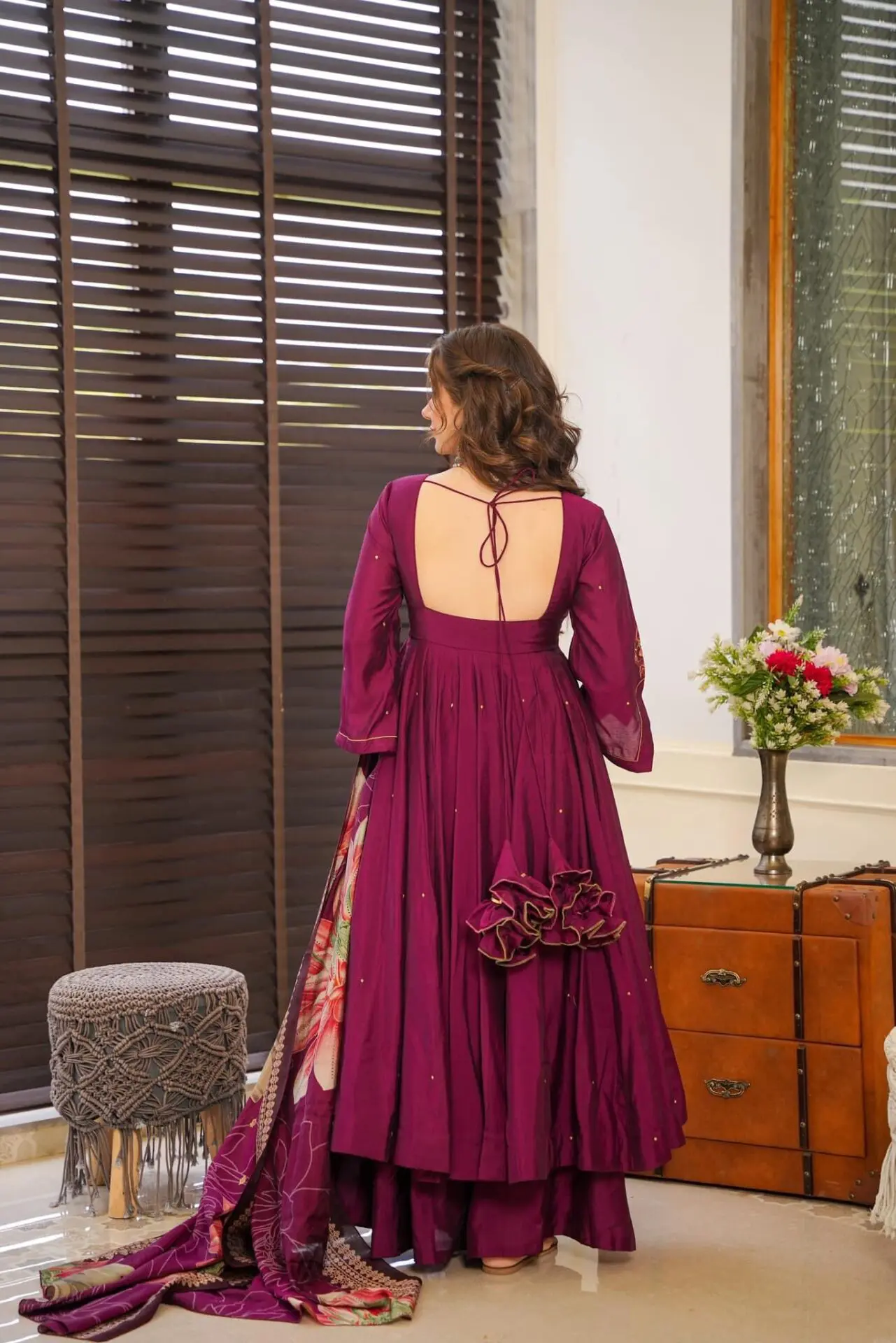 Embroidered Gown-Plazzo And Dupatta Set