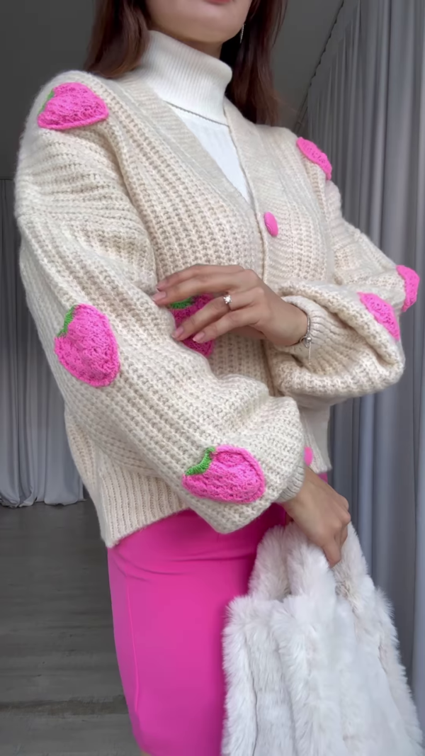 Verdusa Women’s Long Sleeve Printed Button-Front V-Neck Knit Sweater Cardigan - Image 3