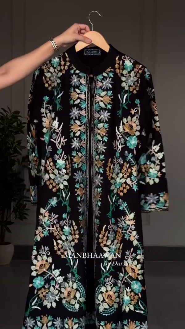 Enchanting Elegance – The Embroidered Long Jacket Ensemble - Image 3