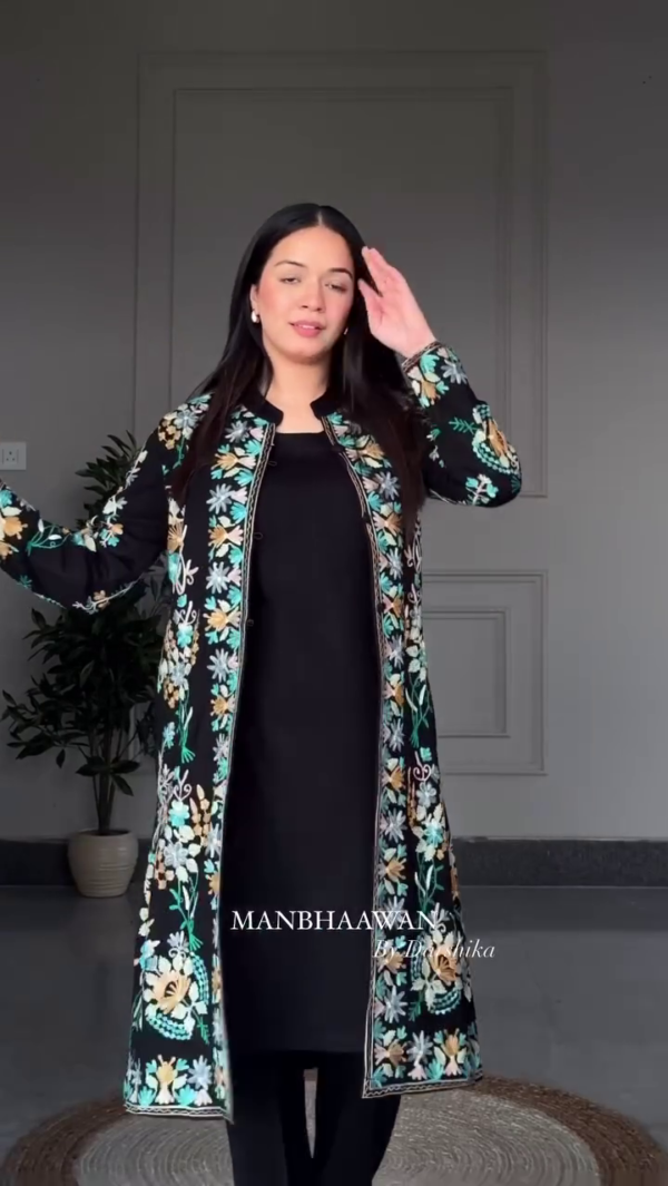 Enchanting Elegance – The Embroidered Long Jacket Ensemble - Image 8