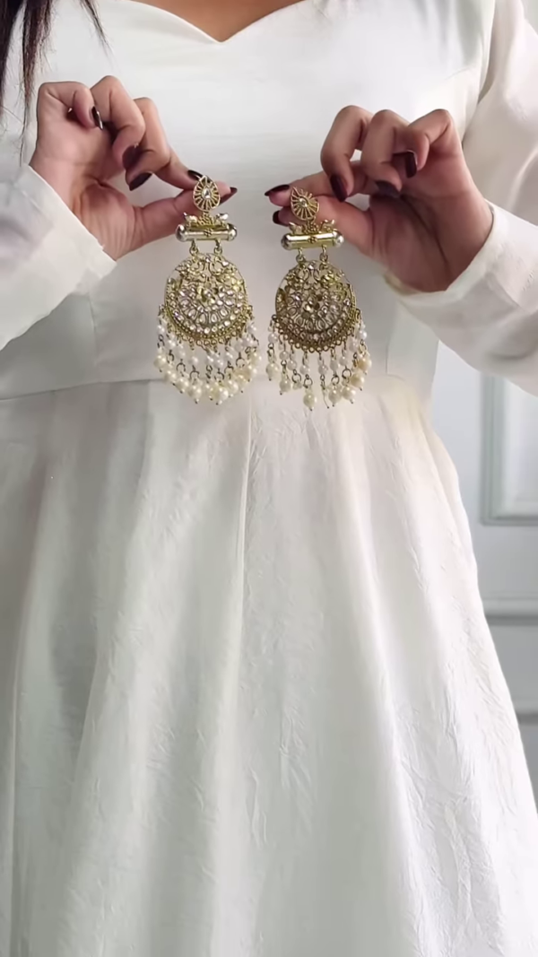 Ethereal Grace: Timeless White Anarkali with Vibrant Red Embroidered Dupatta for Effortless Elegance - Image 3