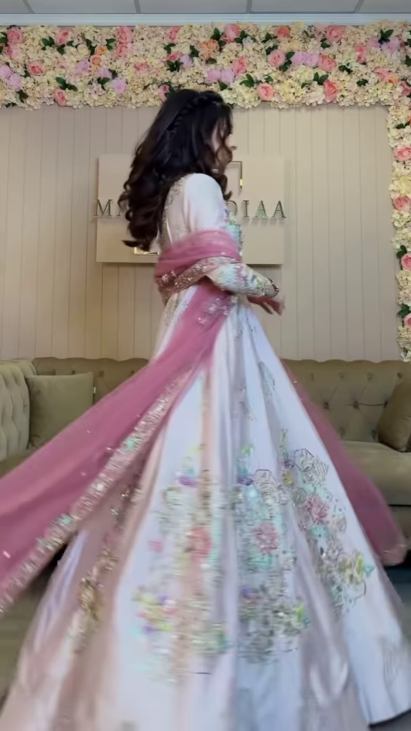 Blush Blossom Elegance: Luxurious Pastel Pink Embroidered Ensemble with Intricate Handwork - Image 4