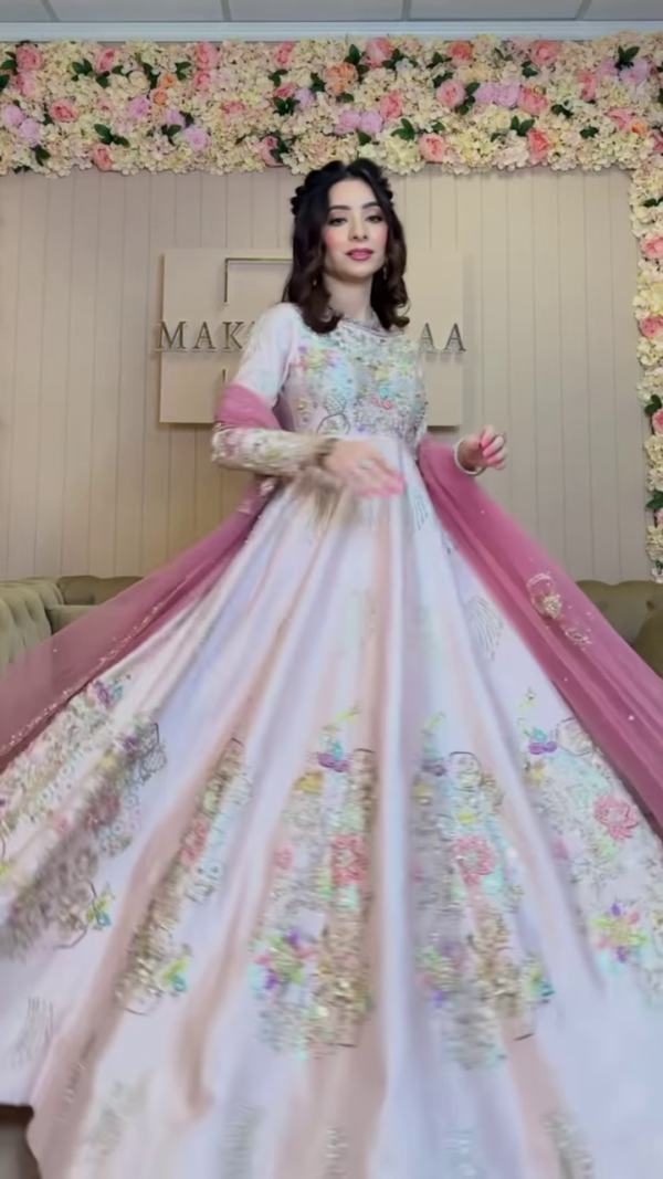 Blush Blossom Elegance: Luxurious Pastel Pink Embroidered Ensemble with Intricate Handwork - Image 3