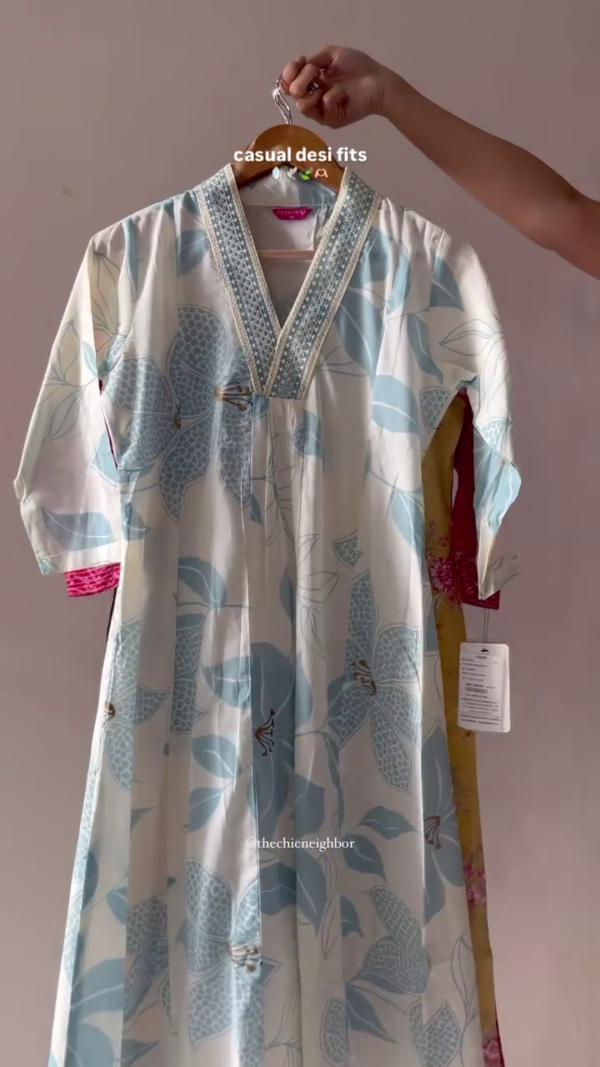 Breezy Bloom: Light Blue and White Floral Mutli Color Casual Kurti for Effortless Everyday Style
