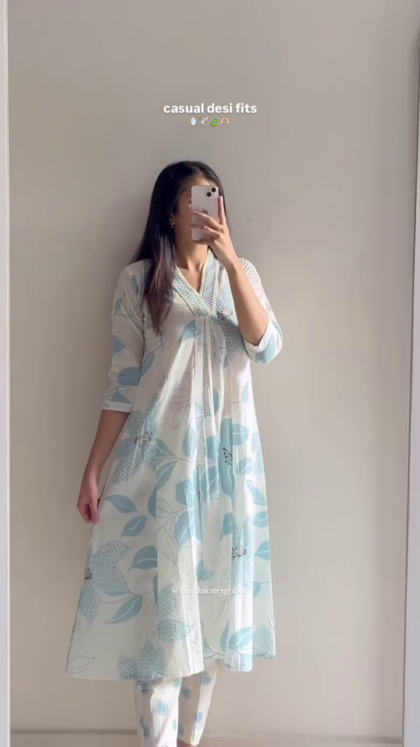Breezy Bloom: Light Blue and White Floral Mutli Color Casual Kurti for Effortless Everyday Style - Image 3