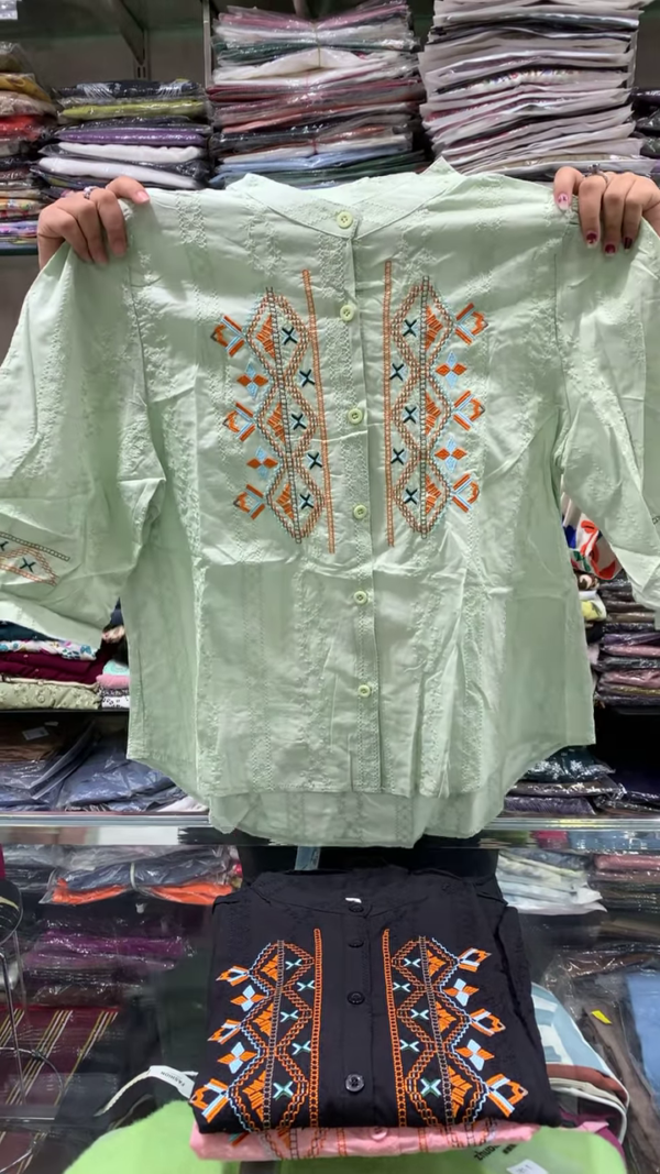 ✨ Boho Vibes – White Cotton Top with Geometric Thread Embroidery - Image 2