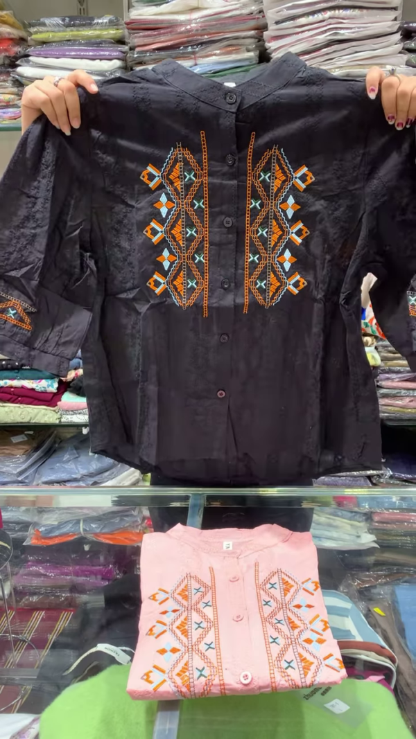 ✨ Boho Vibes – White Cotton Top with Geometric Thread Embroidery - Image 3