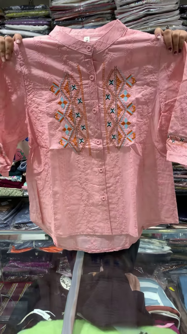 ✨ Boho Vibes – White Cotton Top with Geometric Thread Embroidery - Image 4