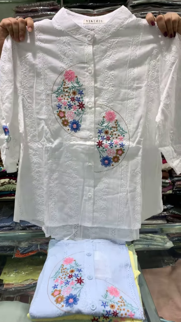Ethereal Garden Embroidered Mandarin Collar Blouse - Image 2