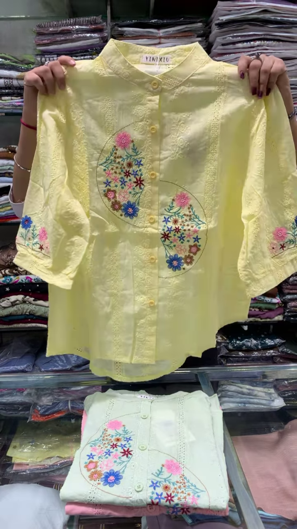Ethereal Garden Embroidered Mandarin Collar Blouse - Image 3