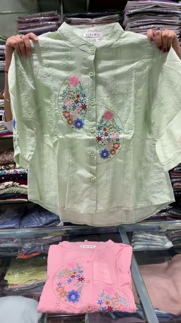 Ethereal Garden Embroidered Mandarin Collar Blouse - Image 4