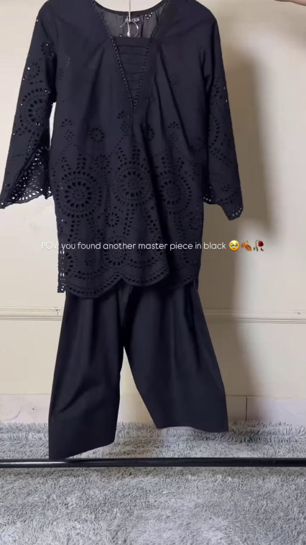 Elegant Noir Eyelet Tunic & Culotte Set - Timeless Sophistication - Image 2