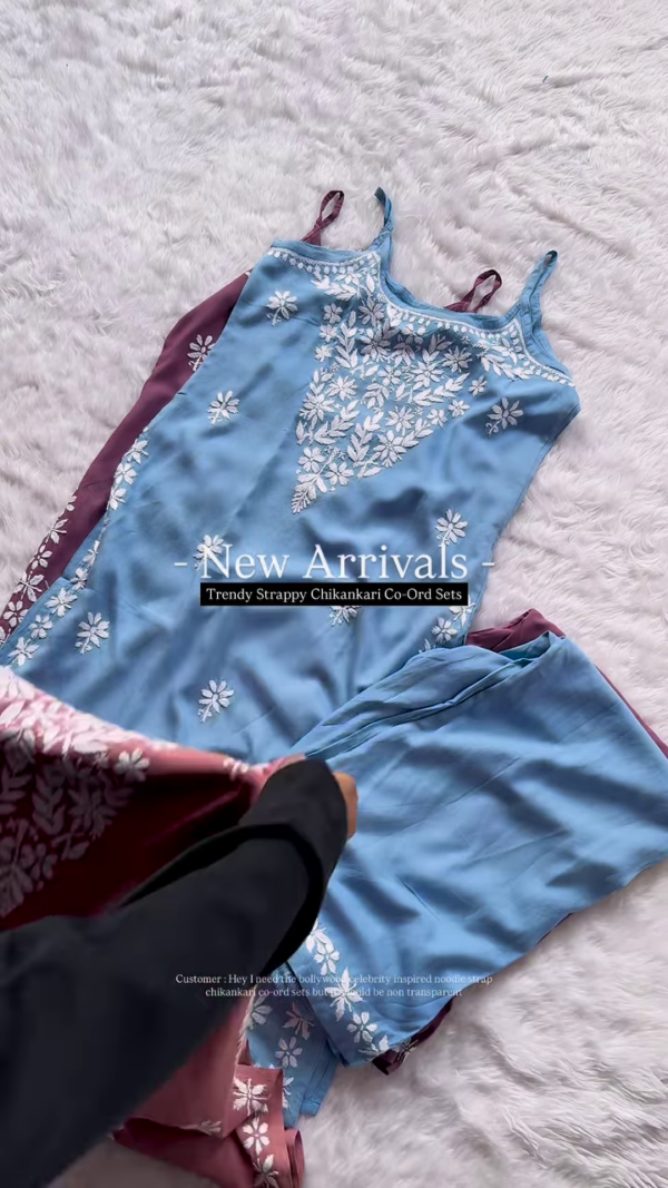 Serene Sky Chikankari Co-Ord Set - Elegant Handcrafted Artistry