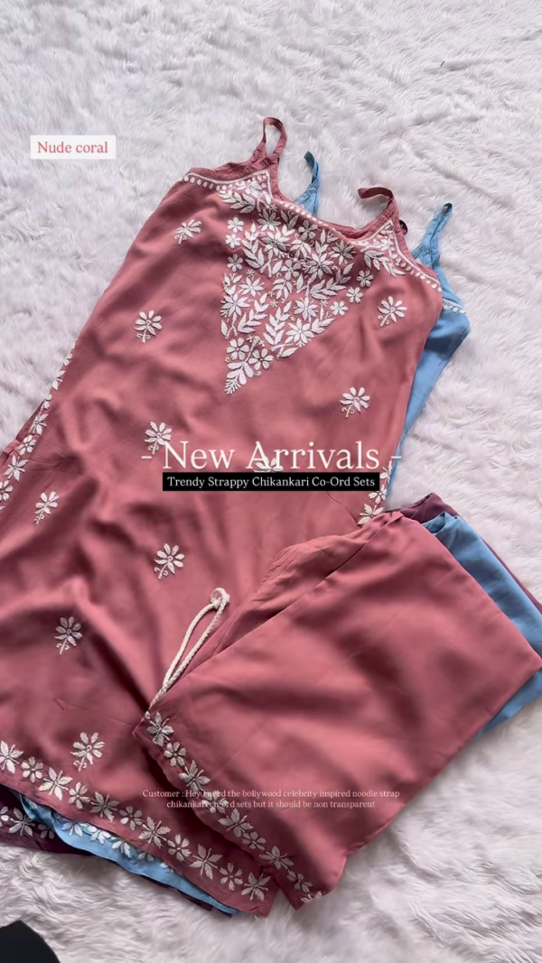 Serene Sky Chikankari Co-Ord Set - Elegant Handcrafted Artistry - Image 3